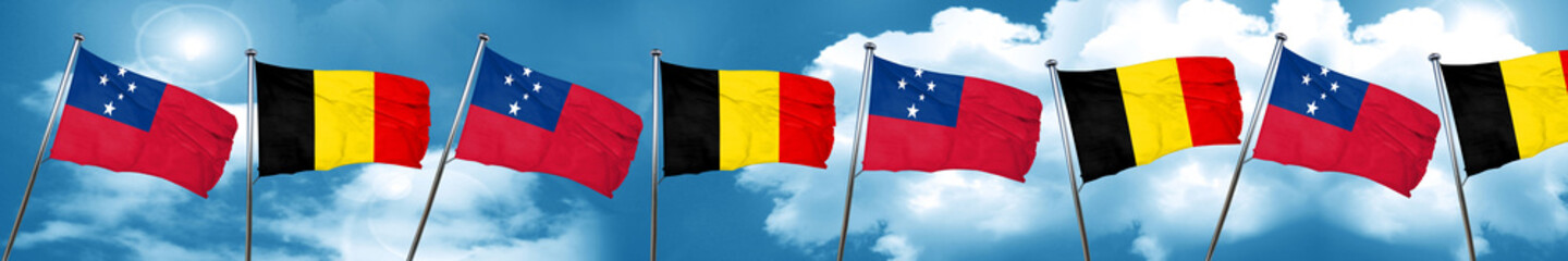 Samoa flag with Belgium flag, 3D rendering