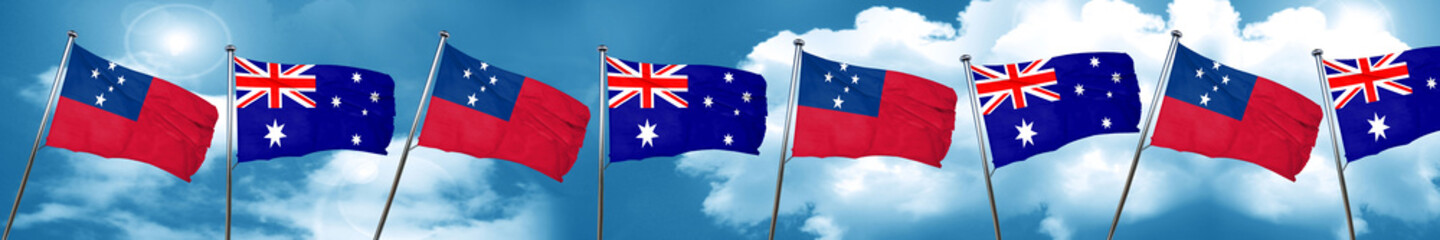 Samoa flag with Australia flag, 3D rendering