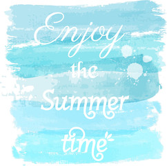Summer typographic on blue watercolor background