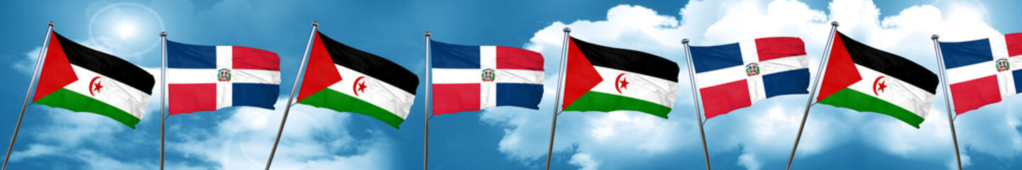 Fototapeta na wymiar Western sahara flag with Dominican Republic flag, 3D rendering
