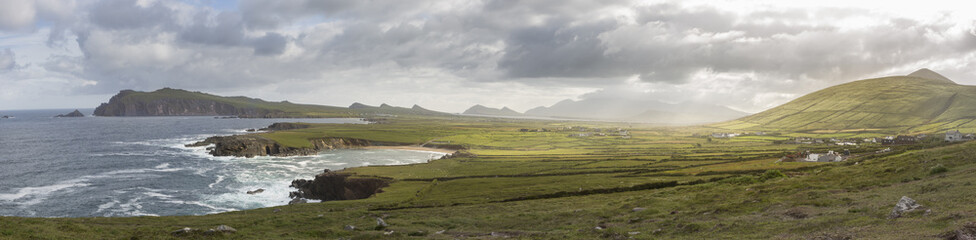 Panoramic View of the western coast of Dingle Peninsula, Ireland.