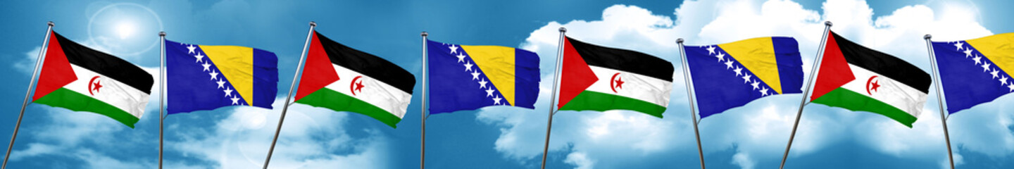 Western sahara flag with Bosnia and Herzegovina flag, 3D renderi