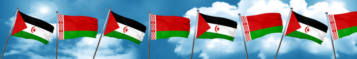 Western sahara flag with Belarus flag, 3D rendering