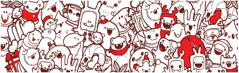 winter color Doodle banner. cartoon new year holidays. Colorful banner