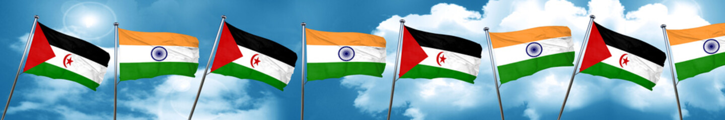 Western sahara flag with India flag, 3D rendering