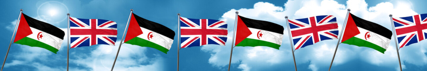 Western sahara flag with Great Britain flag, 3D rendering