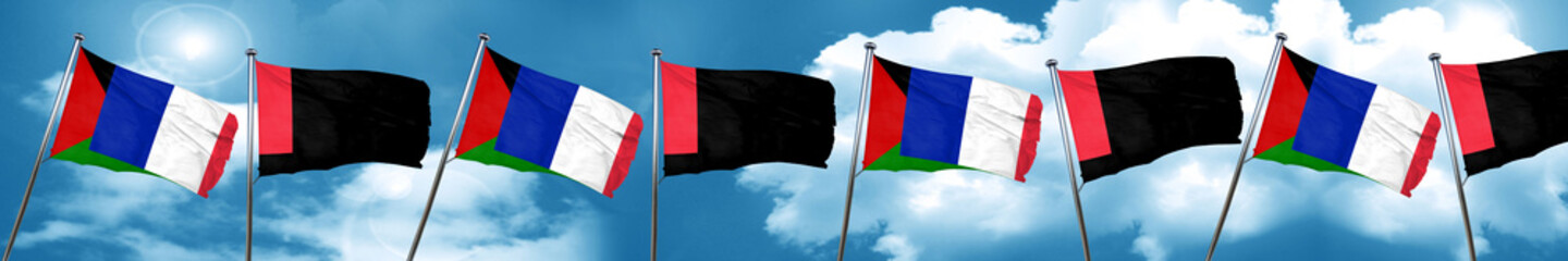 Western sahara flag with France flag, 3D rendering