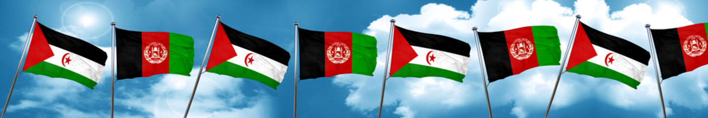 Western sahara flag with afghanistan flag, 3D rendering