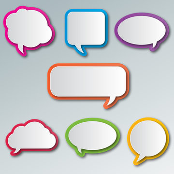 Set of blank empty colorful speech bubbles. Different design and color of comic bubble cloud collection.