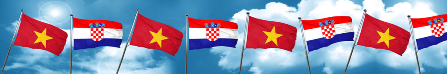 Vietnam flag with Croatia flag, 3D rendering