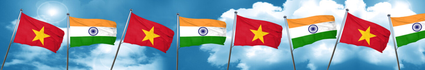 Vietnam flag with India flag, 3D rendering © Argus