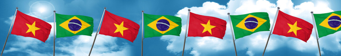 Vietnam flag with Brazil flag, 3D rendering