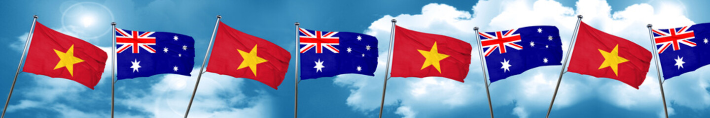 Vietnam flag with Australia flag, 3D rendering