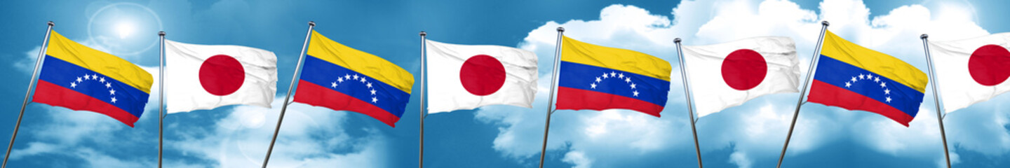 Venezuela flag with Japan flag, 3D rendering