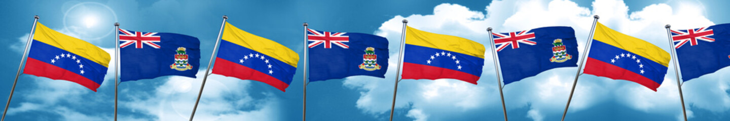 Venezuela flag with Cayman islands flag, 3D rendering