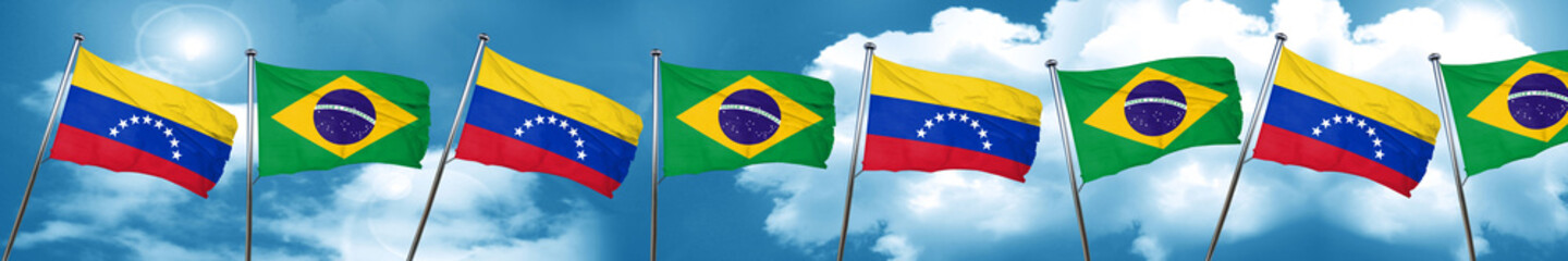 Venezuela flag with Brazil flag, 3D rendering