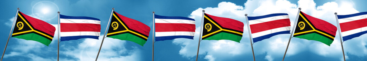 Vanatu flag with Costa Rica flag, 3D rendering