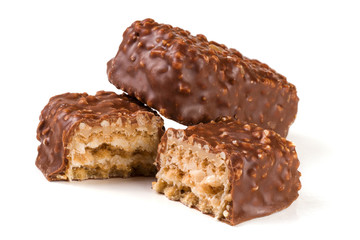 chocolate candy with nuts isolated on white background