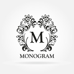 Monogram template. Vintage frame. Design element for hotel, restaurant, boutique, floral shop, jewelry, fashion, wine, heraldic, emblem.