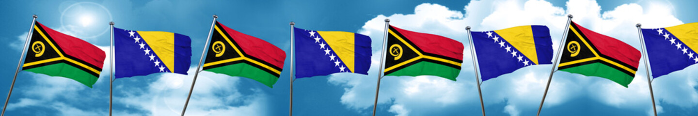 Vanatu flag with Bosnia and Herzegovina flag, 3D rendering