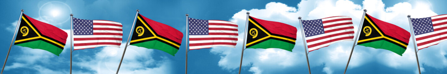 Vanatu flag with American flag, 3D rendering
