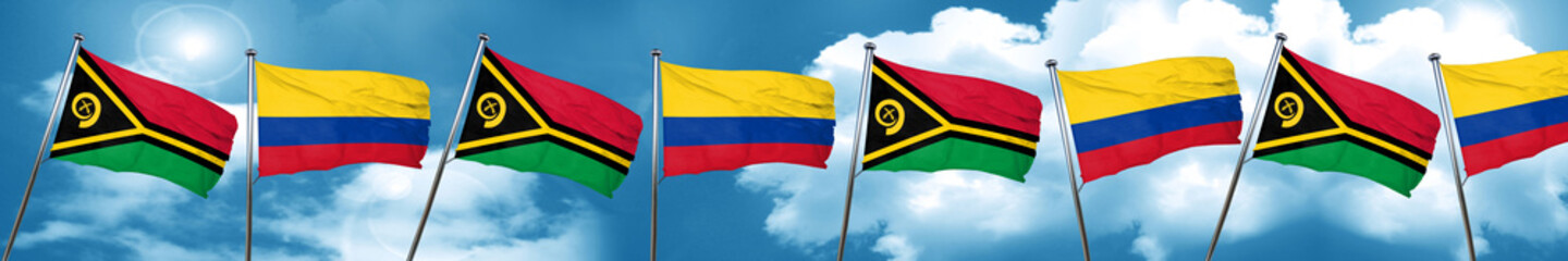 Vanatu flag with Colombia flag, 3D rendering