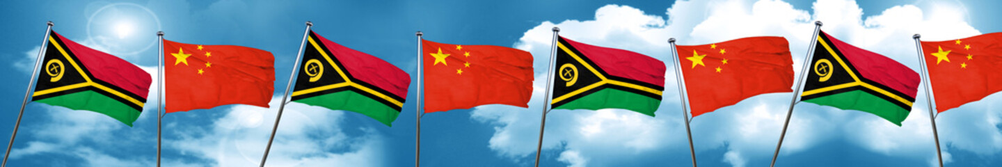 Vanatu flag with China flag, 3D rendering