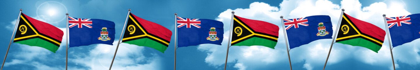 Vanatu flag with Cayman islands flag, 3D rendering