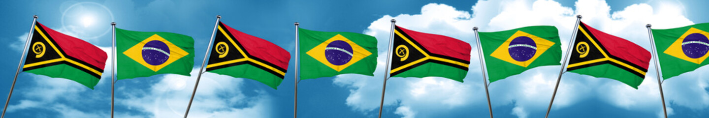 Vanatu flag with Brazil flag, 3D rendering