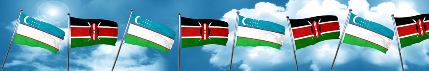 Uzbekistan flag with Kenya flag, 3D rendering