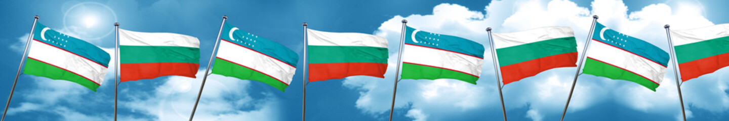 Uzbekistan flag with Bulgaria flag, 3D rendering