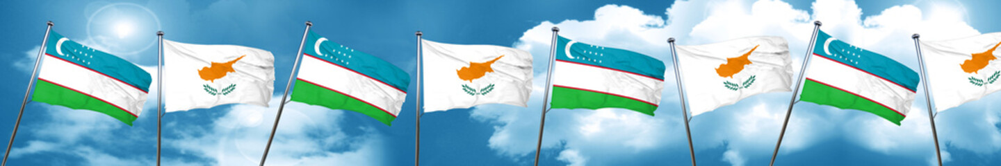 Uzbekistan flag with Cyprus flag, 3D rendering