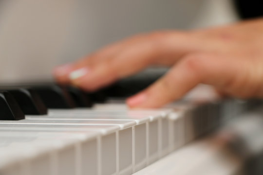 Close-up piano, white and black keyboard