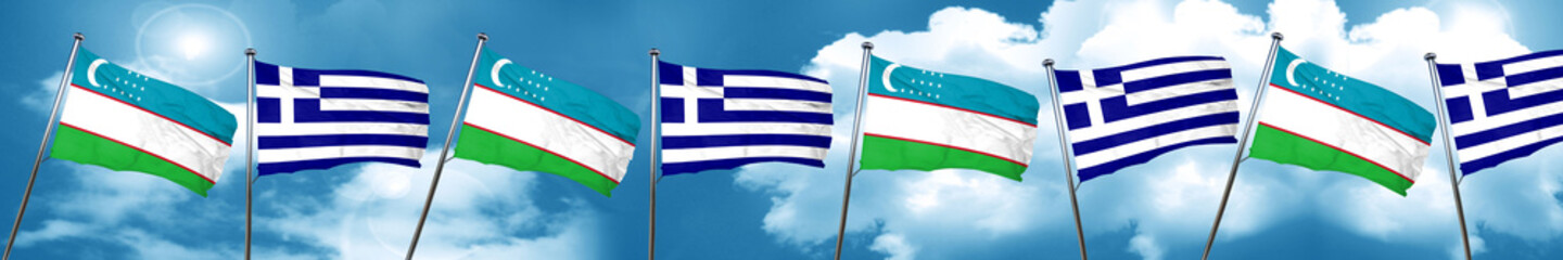 Uzbekistan flag with Greece flag, 3D rendering
