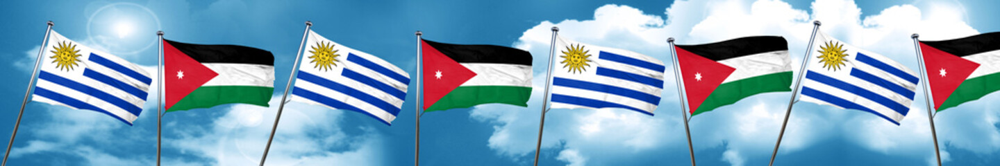 Uruguay flag with Jordan flag, 3D rendering