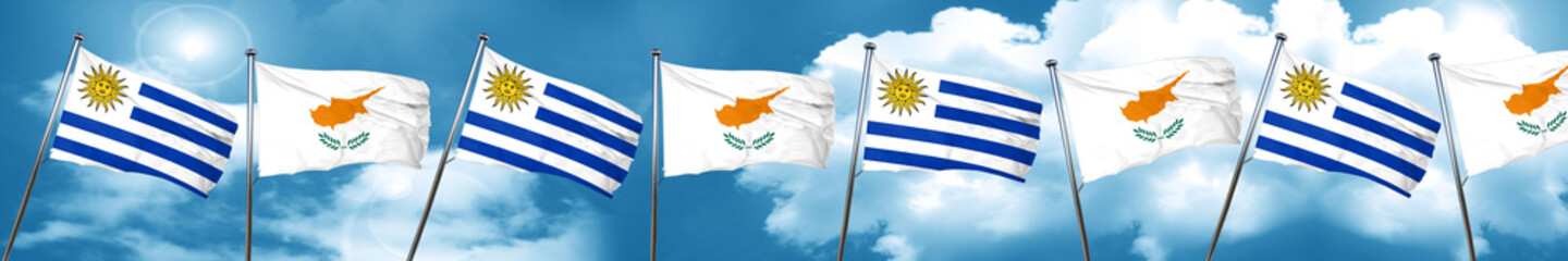 Uruguay flag with Cyprus flag, 3D rendering