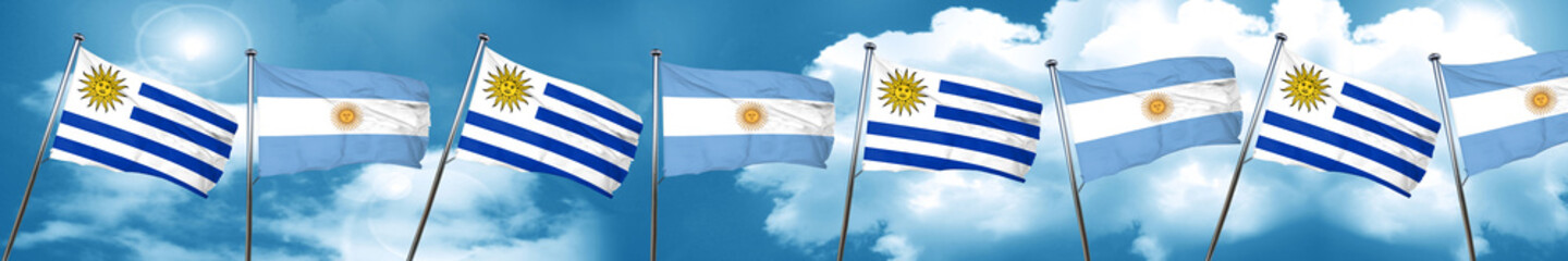 Uruguay flag with Argentine flag, 3D rendering