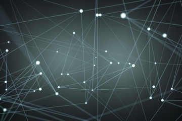 Floating white and blue glowing dot network 3D rendering