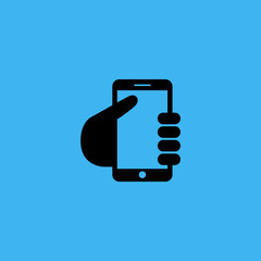 Mobile phone in hand icon. flat design