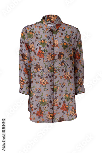 "Women's blouse with a floral pattern. Isolate on white." Stock photo