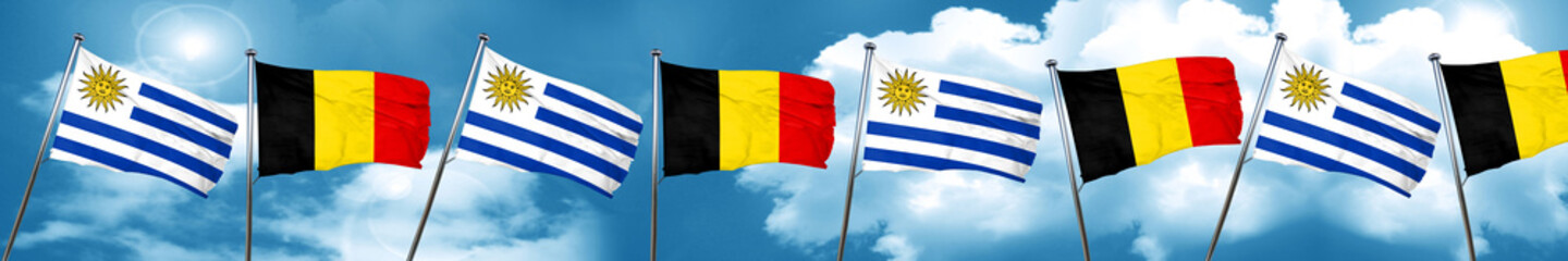Uruguay flag with Belgium flag, 3D rendering