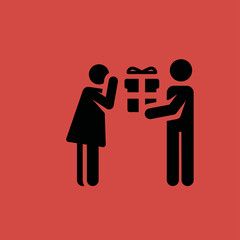 Man gives a woman a gift icon. flat design
