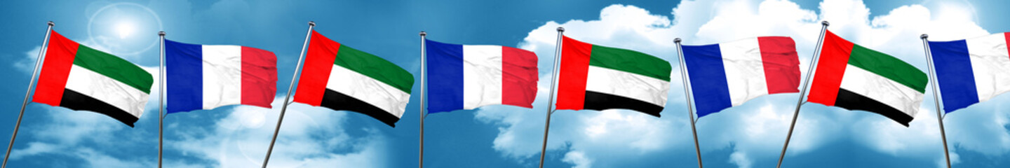 uae flag with France flag, 3D rendering