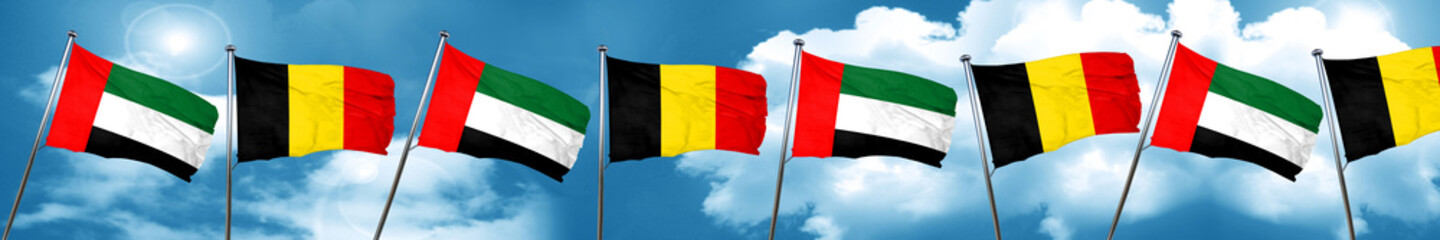 uae flag with Belgium flag, 3D rendering