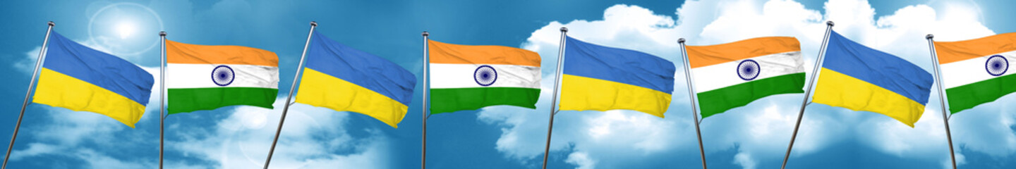 Ukraine flag with India flag, 3D rendering