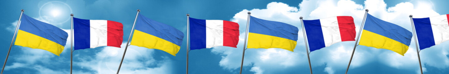 Ukraine flag with France flag, 3D rendering