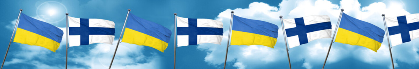 Ukraine flag with Finland flag, 3D rendering