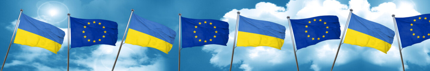 Ukraine flag with european union flag, 3D rendering