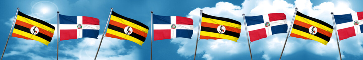 Uganda flag with Dominican Republic flag, 3D rendering