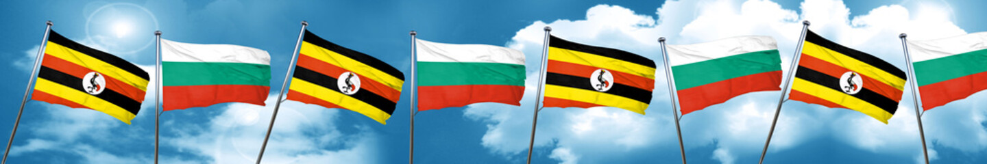 Uganda flag with Bulgaria flag, 3D rendering